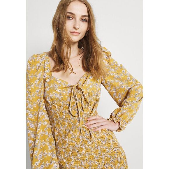 💕HOST PICK💝 Glamorous PUFF LONG SLEEVE SMOCKED MINI DRESS dress Ochre 4 6 8 - Picture 13 of 15